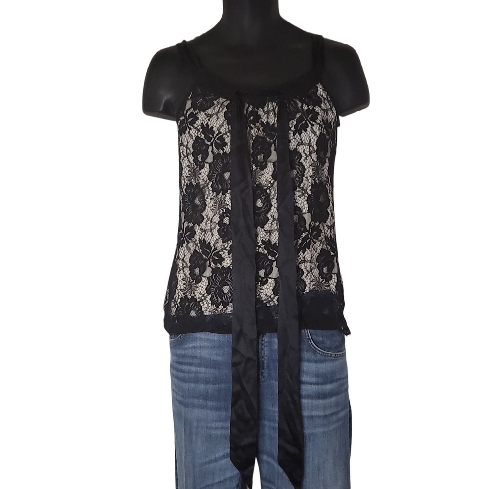 Karen Kane Top Womens S Small Black Lace Floral Sleeveless Lined Y2K Blouse USA‎